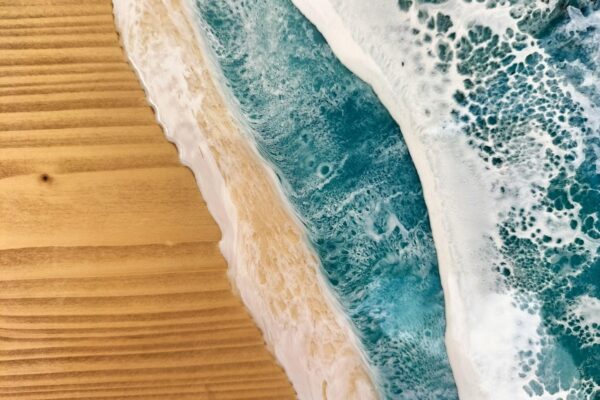 Tabla de cortar a dos aguas en tonos azules claros y verdes 5